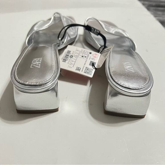 Zara Silver METALLIC MESH HEELED SLIDES Size 7.5 - Picture 12 of 13